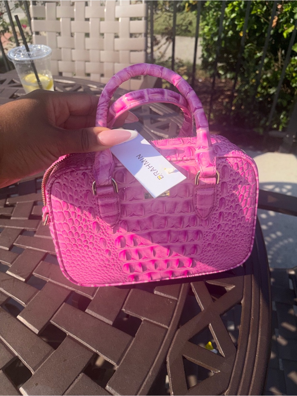 Brahmin Hot Pink Croc-Embossed Top Handle Satchel - Picture 5 of 5